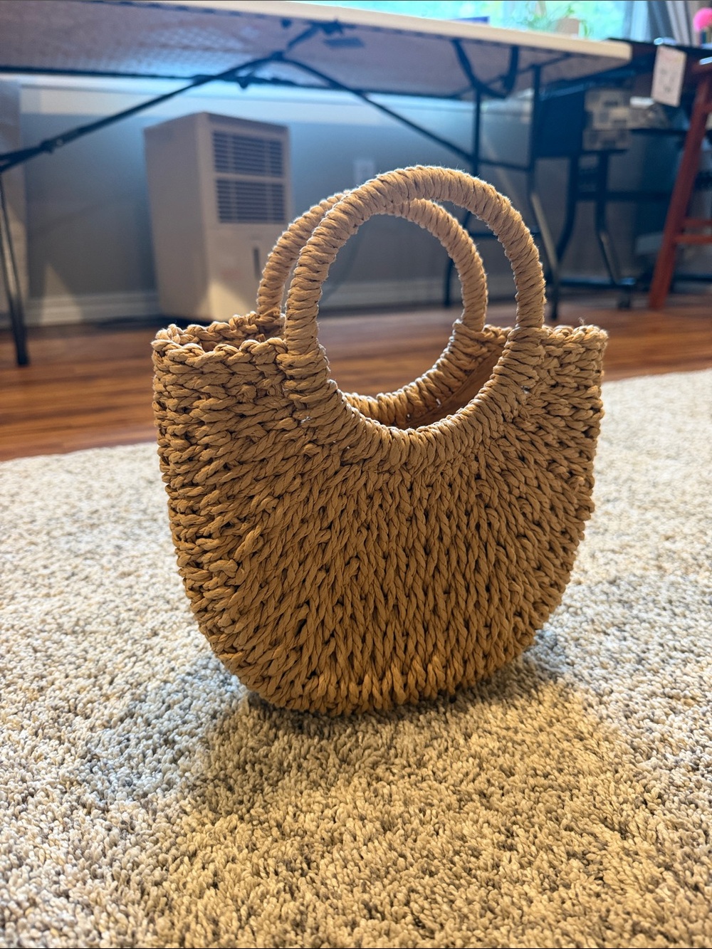 Woven Round Handle crossbody Bag - Tan